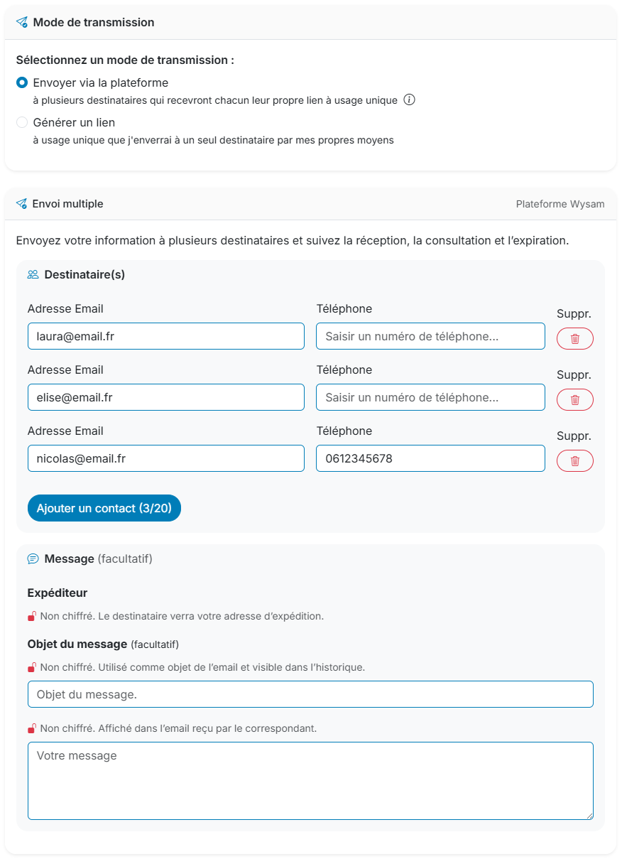 Envoyer des données à un seul destinataire