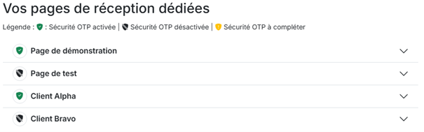 Page de réception dédiée - Gestion