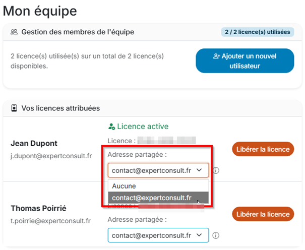 Les pages de réception partagées