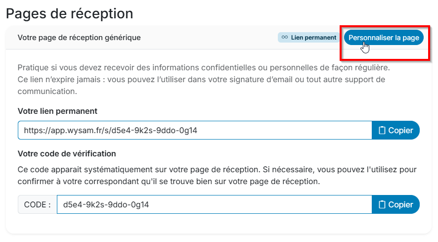 Accéder à la personnalisation de la page de réception