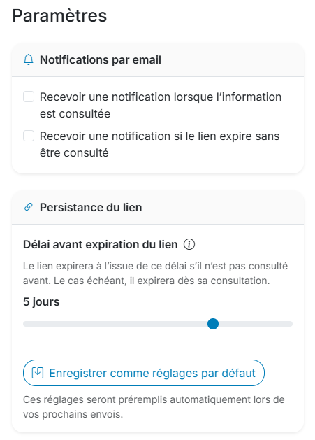 Paramètres d’envoi