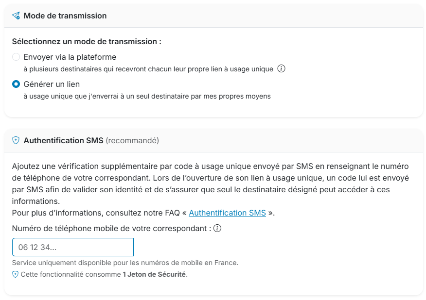 Lien à usage unique avec authentification SMS